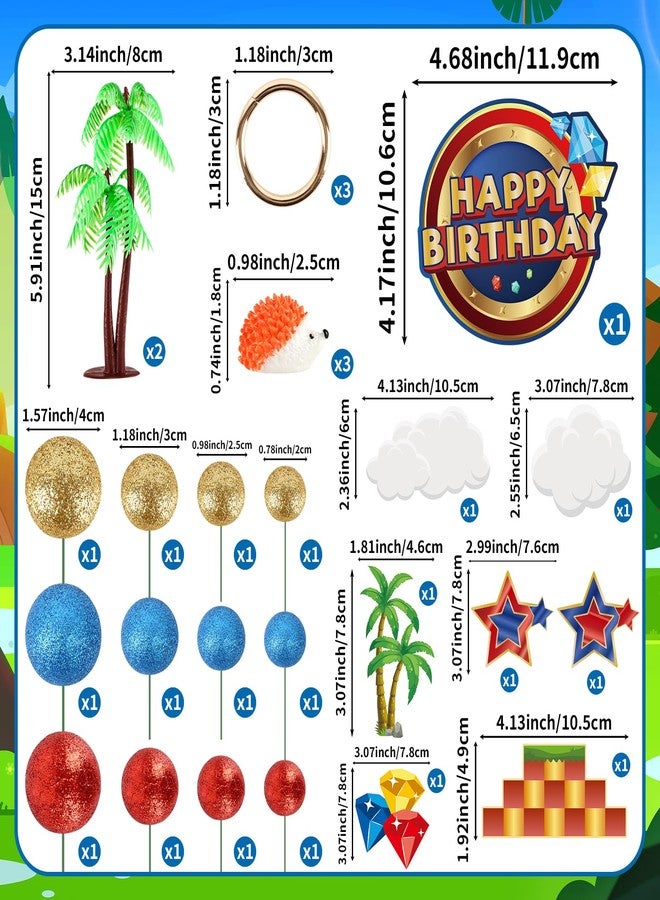 Abilat 28 Pcs Hedgehog Cake Toppers Blue Cartoon Themed Birthday Cake Decoration with Hedgehogs Palm Trees Stars Rings Animals Cupcake Toppers for Boys Girls Kids Birthday Party Supplies - Image 2